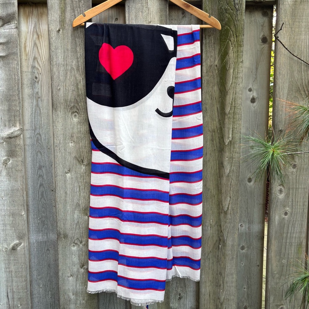 NWT Karl Lagerfeld Silk Blend Striped Cat Love Scarf Shawl Collectable